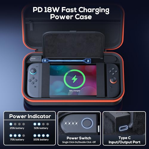 FASTSNAIL Charging Case for Nintendo Switch 2, Built in 37000mWh Battery, PD 18W Fast Charging Power Case, High Capacity Storage Carrying Cases with 9 Game Card Slots, Hard Protective Bag for Switch 2 - size: 3.9 inch