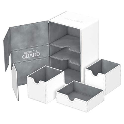 Ultimate Guard Twin Flip'n'Tray 160+, Deck Case for 160 Double-Sleeved TCG Cards +Dice Tray, White/Grey, Independent Magnetic Closure & Microfiber Lining - color: White/Grey