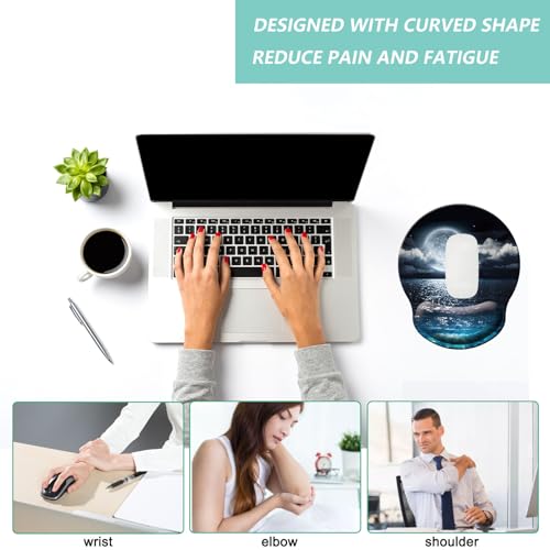 Mouse Pad with Wrist Support, Ergonomic Mouse Pad with Memory Foam Wrist Rest Cushion, Non-Slip Rubber Base Gaming Mice Pad for Home Office Computer Laptop, Moonlit Night - color: P-moonlit night