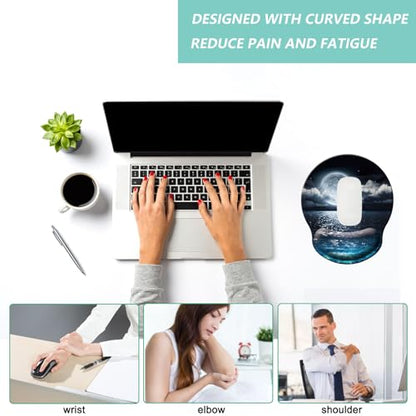 Mouse Pad with Wrist Support, Ergonomic Mouse Pad with Memory Foam Wrist Rest Cushion, Non-Slip Rubber Base Gaming Mice Pad for Home Office Computer Laptop, Moonlit Night - color: P-moonlit night