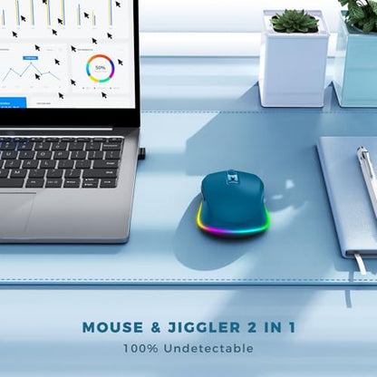PEIOUS Wireless Mouse Jiggler - Keep Computers Awake, Dark Blue | Rechargeable LED Mouse, Silent Clicks, Adjustable DPI and Random Movement Keep Computers Awake for Laptop/PC/Mac - color: Dark Blue