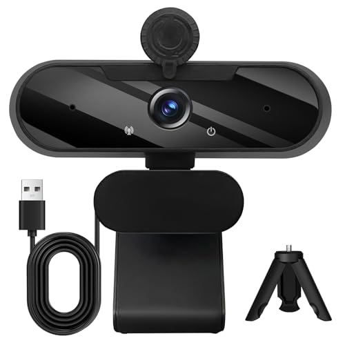 HD 1080P Webcam with Built-in Microphone and Rotatable Tripod, 1080P Video and Wide Angle Camera, Privacy Cover, for Desktop PC or Laptop Computer （Black） - color: black