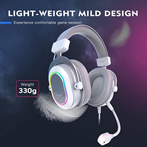 FIFINE H6W USB Gaming Headset,Wired Headphones with Mic for PC/Laptop/PS5 | Tuned 50mm Drivers, 7.1 Surround Sound, 3 EQ Modes, Soft Earmuff, Vibrant RGB, Handy In-line Control, for gaming/streaming - color: White