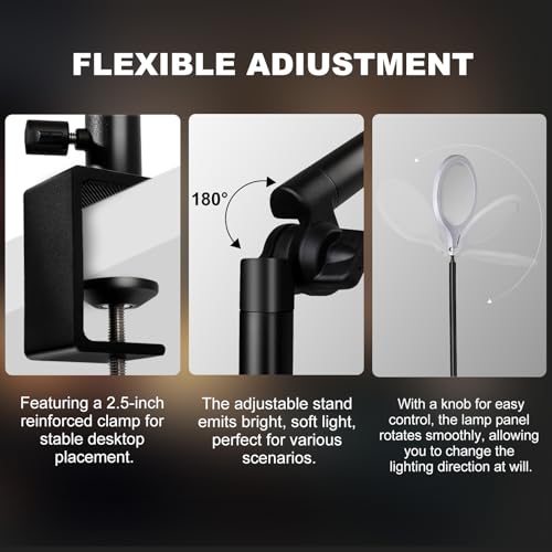 Ring Light for Streaming, 10'' Full Screen LED Ring Light for Desk with 360° Adjustable Arm, Video Conference Lighting for Zoom Meetings, Live Streaming, Podcast, Content Creator, TikTok, YouTube