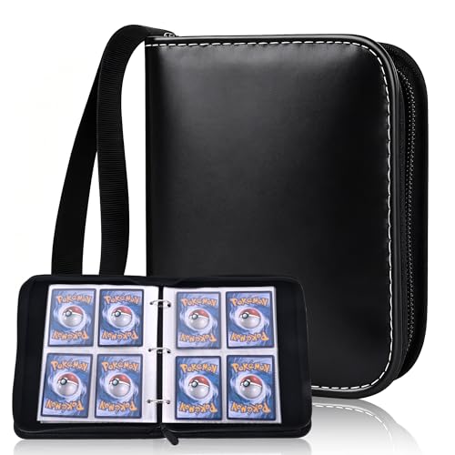 4 Pocket Card Binder for TCG, Holds 400 Cards with 50 Removable Sleeves, Small Trading Card Binder with Zipper and Wrist Strap, Pokemon Card Holder Binder for Sports Cards, MTG & Yu-Gi-Oh (Black) - color: Black, size: 4 Pocket 400