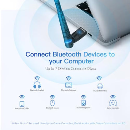 Long Range Upgraded Bluetooth 5.4 Adapter for PC, 5dBi High Gain Wireless USB Dongle for Windows 11/10/8.1/7 Laptop Linux Desktop, Plug & Pair Keyboard Mice Headphone Speaker Game Controller - size: Small Long Range Sized