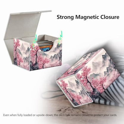 Strong Magnet Card Case Deck Box Mtg Card Box Playing Card Box Tcg Up to 200 Cards Creative Pattern Trading Card Storage Box for Collectible Card Games, Pink Trees And Mountains - color: Pink Trees And Mountains