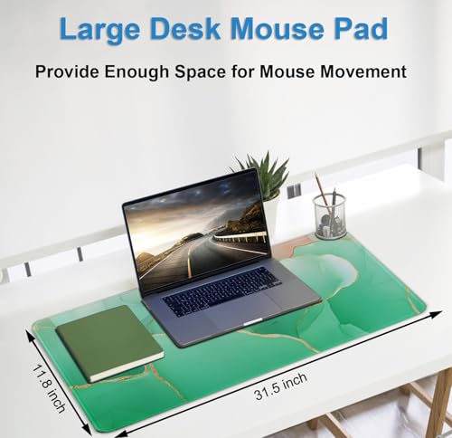 Large Mouse Pad 31.5 x 11.8 in, Gaming Mousepad with Stitched Edges, Premium Microfiber Cloth Surface, Waterproof Non-Slip Base Keyboard Desk Mat for Home Office Gaming, Marble Green - color: Marble Green, size: 31.5L x 11.8W inches