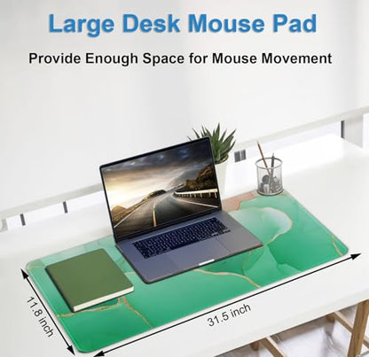 Large Mouse Pad 31.5 x 11.8 in, Gaming Mousepad with Stitched Edges, Premium Microfiber Cloth Surface, Waterproof Non-Slip Base Keyboard Desk Mat for Home Office Gaming, Marble Green - color: Marble Green, size: 31.5L x 11.8W inches