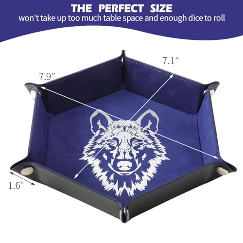 Grajar 6 Pcs DND Dice Tray with Animals Pattern for RPG D&D Table Games - Folding PU Leather and Velvet Rolling Holder Storage Box - color: Animal Series