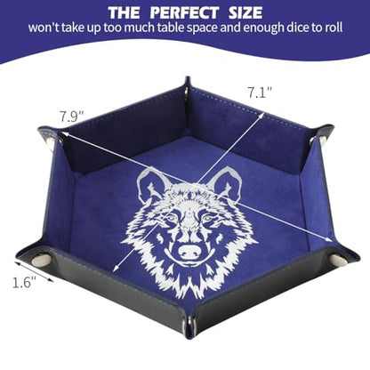 Grajar 6 Pcs DND Dice Tray with Animals Pattern for RPG D&D Table Games - Folding PU Leather and Velvet Rolling Holder Storage Box - color: Animal Series