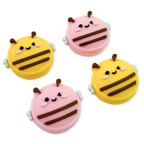 Switch Joycon Thumb Grips Caps, 4 PCS Cute Kawaii 3D Silicone Analog Thumbstick Button Cover Compatible with Nintendo Switch Lite/OLED Joystick Caps (Pink+Yellow Bee) - color: Pink+Yellow Bee