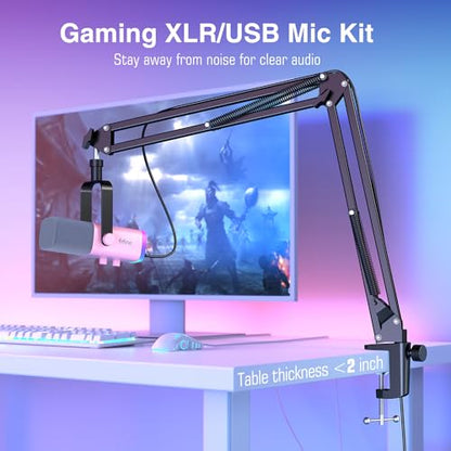 FIFINE Gaming XLR/USB Microphone Kit and Audio Mixer, Streaming Dynamic Mic Set for PC,with Headphones Jack,Gain Knob,Arm Stand,PC Mixer with XLR Interface,for Video(AM8TP+SC3W)
