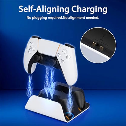 PS5 Controller Charger Station with LED Indicator,Self-Aligning Charging Dock,Dual Controller Fast Charging Dock,Desktop Display Stand for PlayStation 5 (White) - color: White