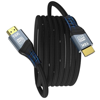 16K HDMI Cable , 96Gbps Ultra High Speed HDMI2.2 Cable 16K@30Hz 10K120Hz 8K@60Hz 4K@240Hz Cord, HDCP 2.3 & HDR10 eARC for Compatible with PS5/Xbox /Roku TV/Gaming PC/Blu-ra (HDMI2.2 16K 16.5FT) - size: HDMI2.2 16K 16.5FT