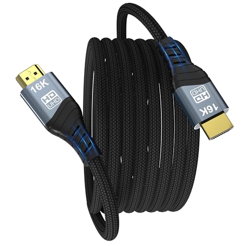 16K HDMI Cable , 96Gbps Ultra High Speed HDMI2.2 Cable 16K@30Hz 10K120Hz 8K@60Hz 4K@240Hz Cord, HDCP 2.3 & HDR10 eARC for Compatible with PS5/Xbox /Roku TV/Gaming PC/Blu-ra (HDMI2.2 16K 16.5FT) - size: HDMI2.2 16K 16.5FT