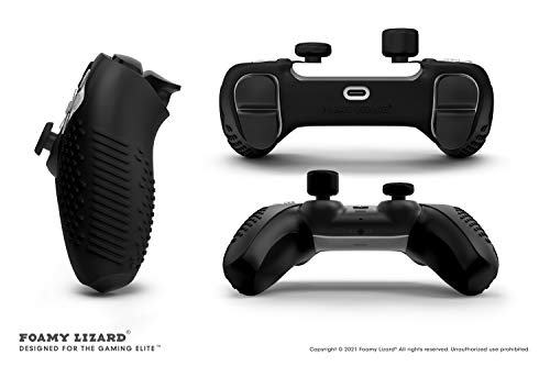 SensePro PS5 Controller Skin Grip, Anti-Slip Studded, Black | Dock Compatible, Soft Gel Silicone Cover for Playstation 5 Dualsense, Rubber Protector, Raised Thumb Grip Caps - color: Black