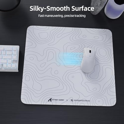 ATTACK SHARK CM05 Glass Gaming Mouse Pad,17.7x15.7 in Large Mouse Mat，Non Slip 9H Hard Mousepads,Nano-Textured Glass Surface with Improved Precision and Speed for FPS Players-White Contour - color: White Contour