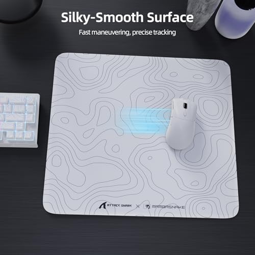 Attack Shark CM05 Contour Glass Gaming Mousepad,Nano-Micro-Etched Texture,Smooth Glass Surface,High Accuracy,Fast-Moving,Anti-Scratch,PU Leather Super Non-Slip Base,Large Size(450×400mm),White contour - color: White contour, size: 17.7L x 15.7W inches