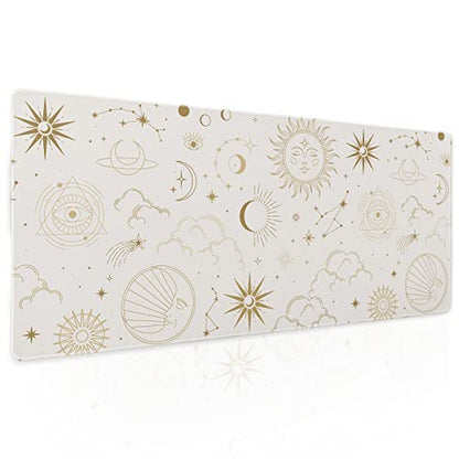 Boho Chic Sun Moon Large Mouse Pad XL Magic Mystical Galaxy Stars Clouds Extended Large Desk Mat Big White Desk Pad 80X30 CM Non-Slip Rubber Base Stitched Edge Long Mousepad,31.5×11.8 Inch - color: Chic, size: 31.5 x 11.8 inches