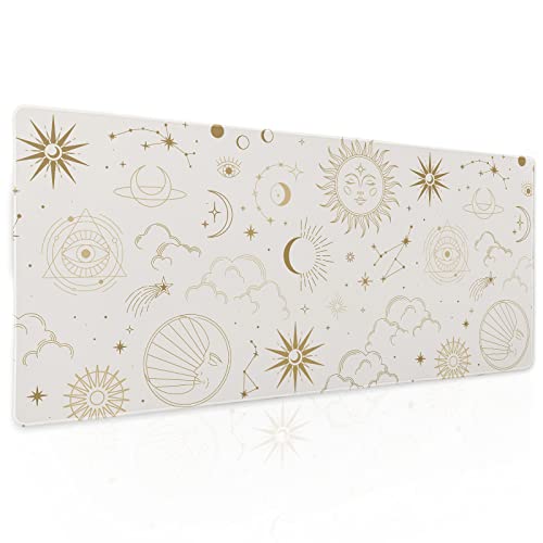 Boho Chic Sun Moon Large Mouse Pad XL Magic Mystical Galaxy Stars Clouds Extended Large Desk Mat Big White Desk Pad 80X30 CM Non-Slip Rubber Base Stitched Edge Long Mousepad,31.5×11.8 Inch - color: Chic, size: 31.5 x 11.8 inches