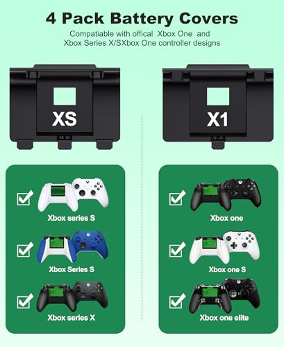 CYOYPPY Rechargeable Xbox Controller Battery Pack for Xbox One/Xbox Series X|S, 2 x 4800mWh Xbox One Controller Batteries Pack Play and Charge Kit with 4 Cover/Type-C - style: Play & Charge Kit green