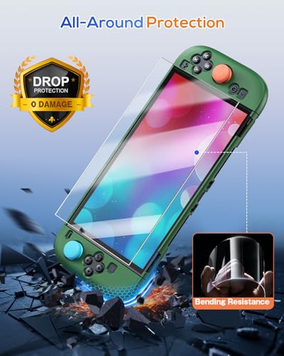 FYOUNG Protective Case for Nintendo Switch 2, Slim Hard Shell Accessories | Switch 2 Cute Case, Scratch&Shock Protection Cover with Screen Protector, 8 Thumb Grip (Solid Green, Switch 2 7.9inch) - color: Solid Green