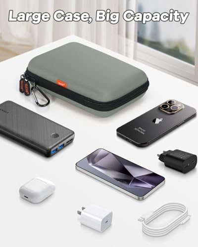 Gray-Green Hard Shell Carrying Case for External Hard Drive,Travel Case | Hard Disk, Power Bank, Charger, Cable, Cell Phone, Electronic Accessories, Larger Capacity Storage Pouch ,Shockproof - color: Gray-Green