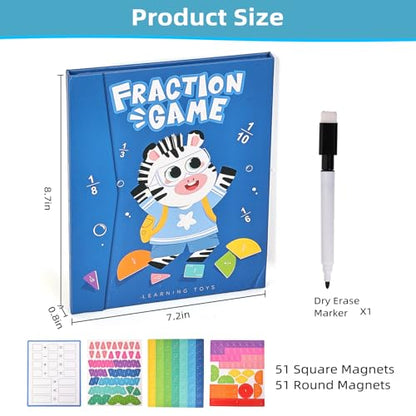 Magnetic Fraction Educational Puzzle,Magnetic Fraction Tiles & Fraction Circles,Montessori Fraction Manipulatives Learning Games for Kids,Fraction Manipulatives for Elementary School (Zebra) - style: 1-zebra