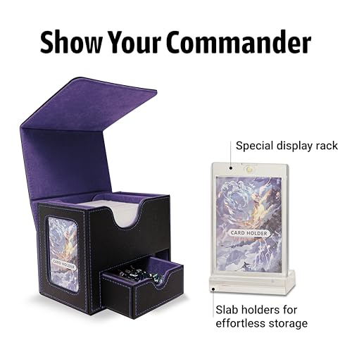 Commander Deck Box for MTG with Dice Tray - Card Deck Box Fits 100 Double-Sleeved Cards & 35PT Card Brick with Commander Display & Magnetic Holder for TCG/CCG Games-Black/Purple - color: Black Purple