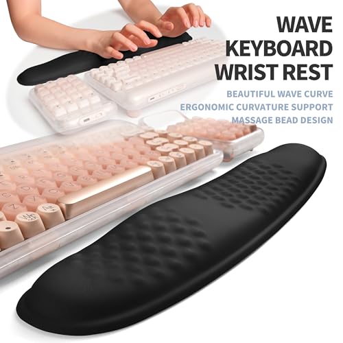 2-in-1 Ergonomic Set, Wave Keyboard Wrist Rest and Massage Slope Mouse Pad Wrist Support, Rebound Memory Foam for Relieve Carpal Tunnel Syndrome and Wrist Pain (Black) - color: Black