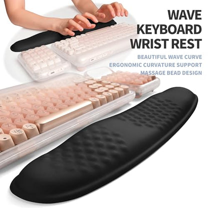 2-in-1 Ergonomic Set, Wave Keyboard Wrist Rest and Massage Slope Mouse Pad Wrist Support, Rebound Memory Foam for Relieve Carpal Tunnel Syndrome and Wrist Pain (Black) - color: Black