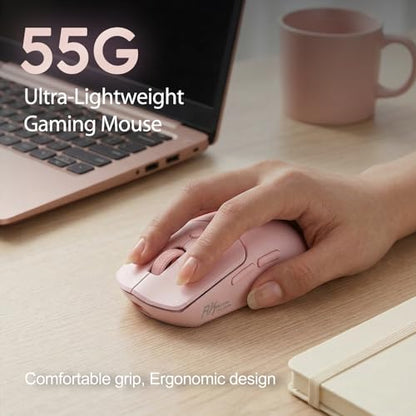 RK ROYAL KLUDGE MO1 Wireless Mouse, 55g Ultra-Lightweight Computer Mice, 6 Programmable Buttons, 2.4GHz/Bluetooth/Wired, 6000 DPI Optical Sensor, Pink - color: Pink