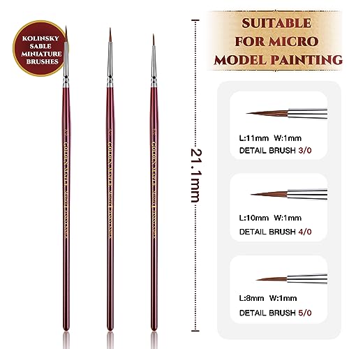 Kolinsky Sable Miniature Paint Brushes - Golden Maple Professional Ultra Fine Point Brush for Miniature, Model Painting & Watercolor Details - Size 3/0 4/0 5/0 - size: 3/0 4/0 5/0 Ultra Fine Point