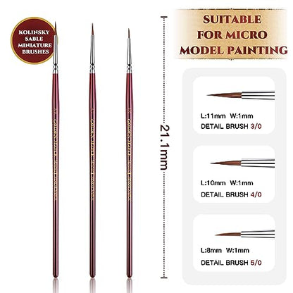 Kolinsky Sable Miniature Paint Brushes - Golden Maple Professional Ultra Fine Point Brush for Miniature, Model Painting & Watercolor Details - Size 3/0 4/0 5/0 - size: 3/0 4/0 5/0 Ultra Fine Point