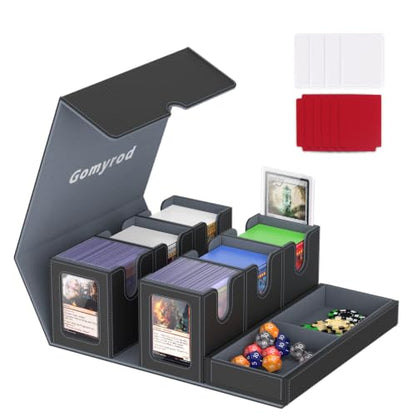 Gomyrod Card Deck Box with 4 Commander Display & Dice Tray (Black & Grey) | 7 In 1 MTG Commander Deck Box, Fits 240+ Toploader Cards, Removable Deck Case, Compatible for Magic/TCG/Sports/Baseball Cards - color: Black & Grey