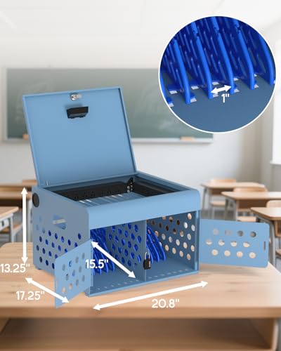 POCHAR 16-Unit Charging Cabinet for Laptops & Tablets with Cable Management | Wall-Mount Metal Charging Station for Chromebooks, iPads – Lockable Storage Box for Schools & Offices, Grounding Protection - size: 16-Device