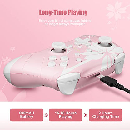 Mytrix Wireless Controller for Windows PC iOS Android Steam Deck, Bluetooth Controller with Programmable Buttons, Turbo & Vibration - Pink - color: Light Pink