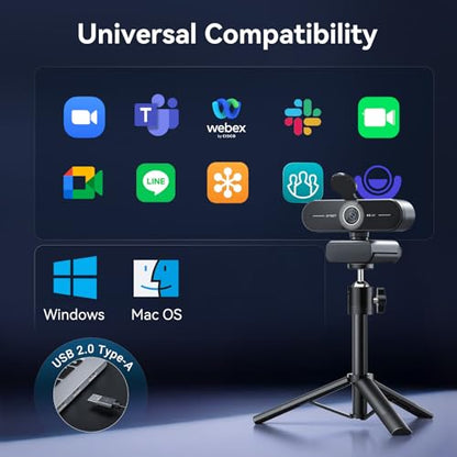 EMEET C60E 4K Webcam with Tripod, Streaming Camera with PDAF Autofocus | Dual Microphones, Auto Light Correction, 73° FOV, Plug & Play USB Webcam for Live Streaming, Gaming & Real-Time Interaction - style: Single-Camera w/ Tripod