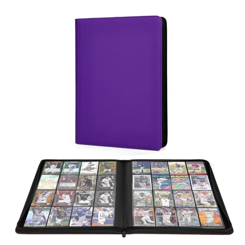 Premium 1000+ Pockets Trading Card Binder, 16-Pocket Ringless Side-Loading Album for TCG, MTG, Lorcana, Sports & Standard-Size Cards - color: Purple
