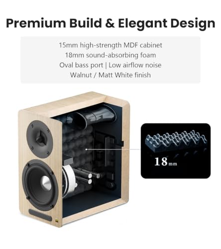 Edifier Airpulse A60 Desktop Hi-Res Bluetooth Bookshelf Speakers, Walnut | Planar Tweeter, Hi-Res Audio, Bluetooth 5.1 aptX HD, DSP Crossover, Multi Input, Sub Out, MDF Wooden Cabinet - color: walnut