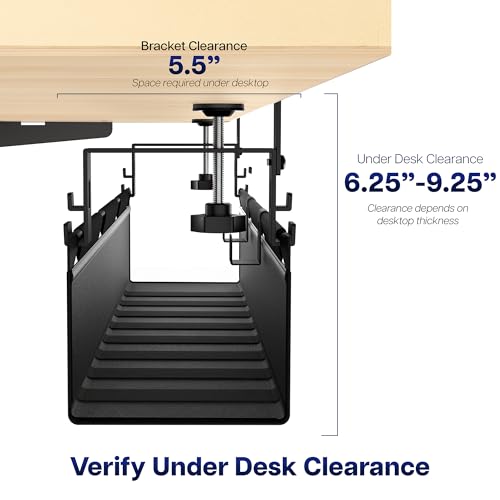 VIVO Clamp-on Under Desk 47 inch Fabric Cable Management Tray, Wire Concealer, Power Strip Storage, Workspace Organization, Easy Fold Down Access, Black, DESK-AC47F-C - size: 47"