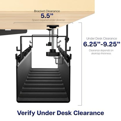 VIVO Clamp-on Under Desk 47 inch Fabric Cable Management Tray, Wire Concealer, Power Strip Storage, Workspace Organization, Easy Fold Down Access, Black, DESK-AC47F-C - size: 47"