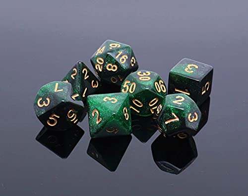 Polyhedral DND Dice Set Glitter Dice for Dungeon and Dragons D&D RPG Role Playing Games Green Mix Black Nebula Dice - color: Black Mixed Green+glitter