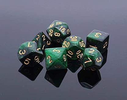 Polyhedral DND Dice Set Glitter Dice for Dungeon and Dragons D&D RPG Role Playing Games Green Mix Black Nebula Dice - color: Black Mixed Green+glitter