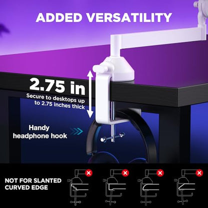 InnoGear Low Profile Mic Arm, 360° Rotatable Microphone Boom Arm Mic Stand for Fifine AM8 K669B Blue Yeti HyperX QuadCast SoloCast AT2020, with Mic Clip 3/8" to 5/8", 3/8" to 1/4" Adapter, White - color: White, style: Low-profile A