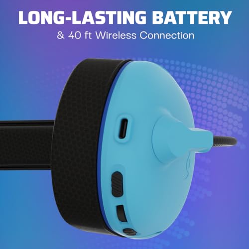 PDP AIRLITE Pro Wireless Stereo Gaming Headset, Officially Licensed by Sony PlayStation 5, PS5/PS4/PS3/PC, Lightweight Durable 40 Foot Connection, Noise-canceling Flip-to-Mute Mic, Neptune Blue - color: Blue, style: Wireless