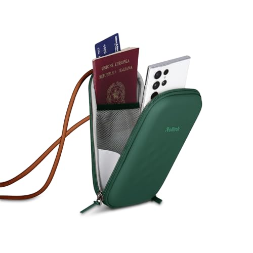 Rollink Nano EVA Hard-Shell Phone Case Crossbody Bag – Compact Travel Organizer, Water-Resistant, Adjustable Strap | Quick-access layout - color: Eden Green