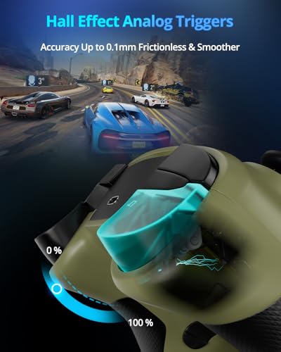 Multi-Platform Wireless Controller, PC Gaming Controller with 2.4G Adpater/Hall Joysticks/Hall Triggers/1200 mAh Battery/4 Programmable Buttons/RGB Lighting, Compatible with PC Windows 7/8.1/10/11, Switch/OLED/Lite, iOS, Android, Steam-Army Green - color:
