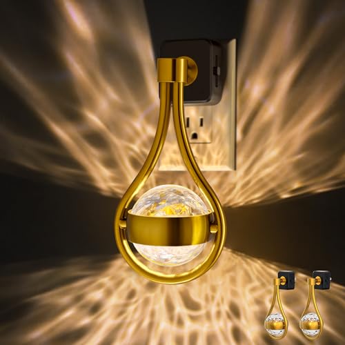 Briignite LED Night Lights Plug into Wall, 330° Rotating Night Light with Dusk to Dawn Sensor, 0-100LM Dimmable Nightlight Adjustable Brightness, 3000K Warm White for Hallway, Bedroom, Stairway, 2pack - color: Gold Drop